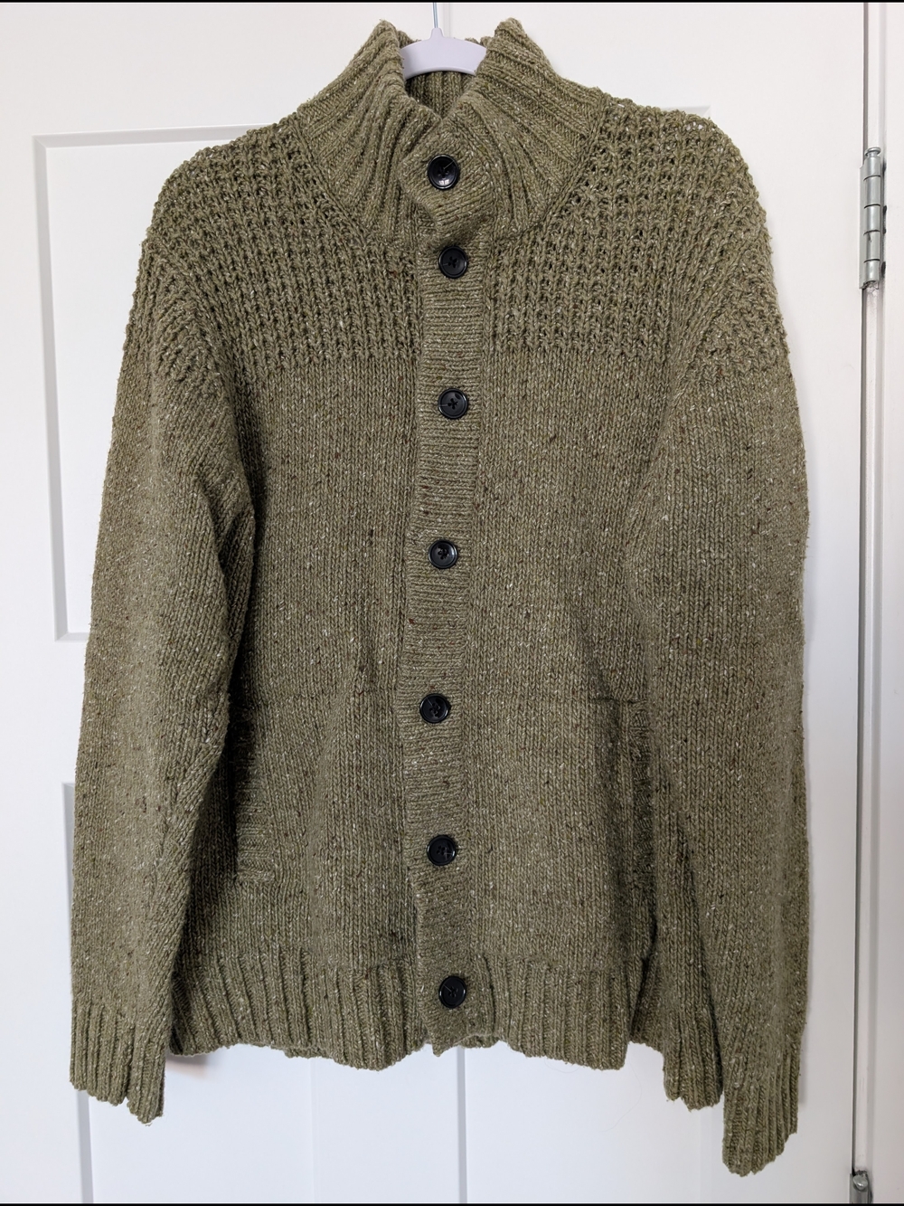 Olive Button-Up Wool Knit Cardigan Sweater Size XL